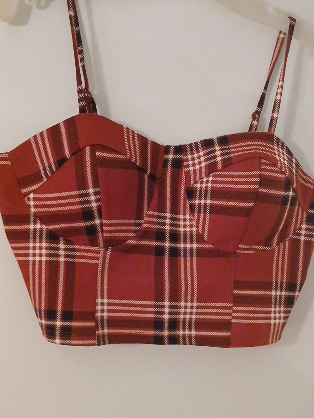 No Boundaries Red Plaid Bustier Crop Top